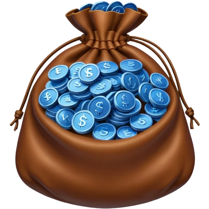 brown money bag of blue coins emoji