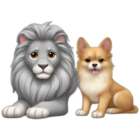 Gray lion bunny laying with pomeranian emoji