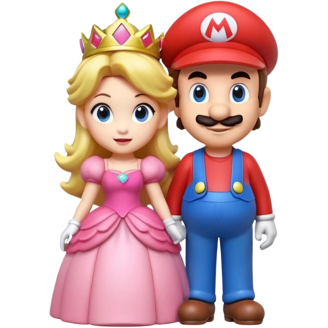 Isolated, detaile illustration of the most incredibly adorable Mario and princess peach
figurine imaginable, toy style. emoji