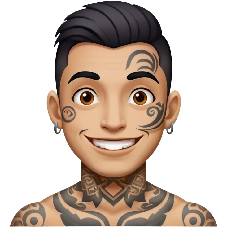 man with bold face tattoos, happy face emoji