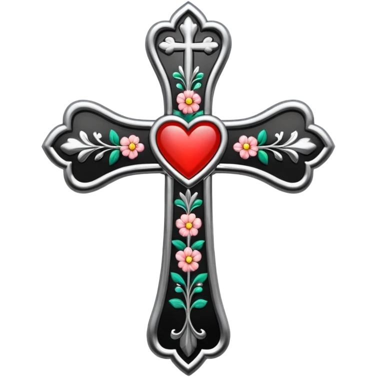 make a black chrome heart floral cross with white outline emoji