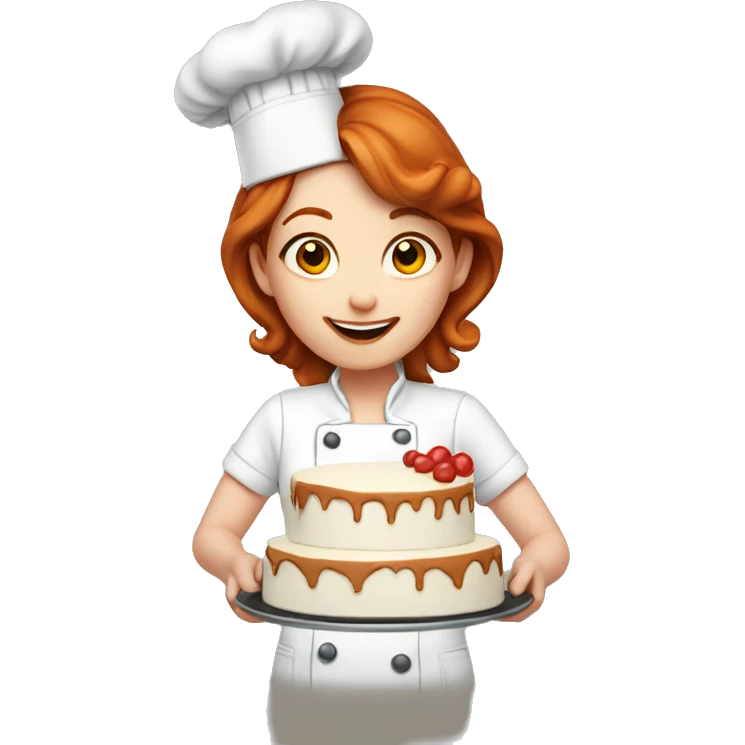A redhead pastry chef making a cake emoji