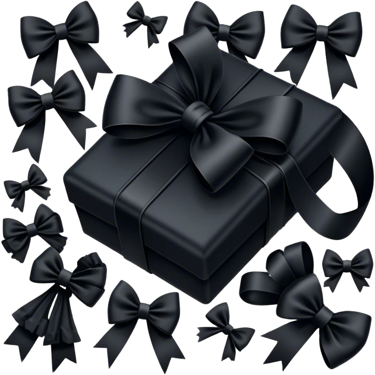 "A whimsical yet darkly romantic composition featuring various objects wrapped in black bows, blending vintage charm with gothic aesthetics."
 emoji