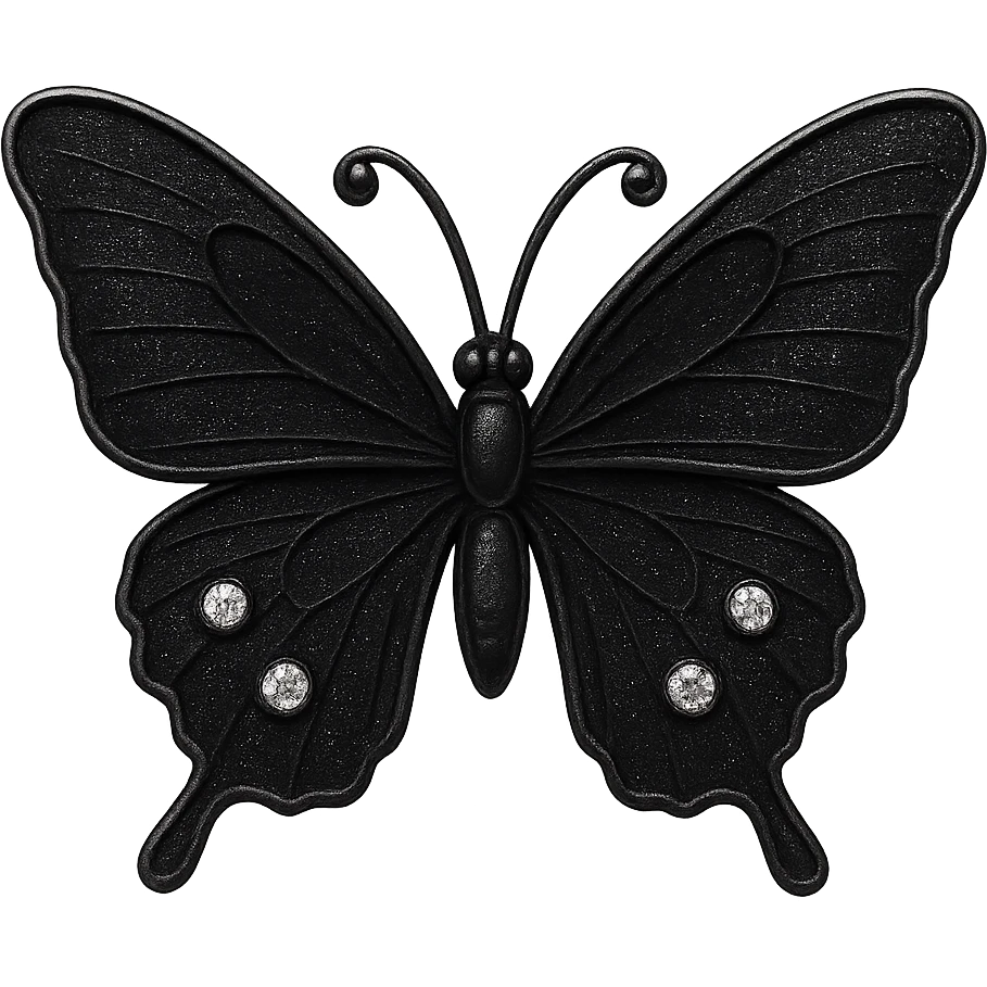 single charcoal black butterfly, deep black enamel, sparkling gems emoji