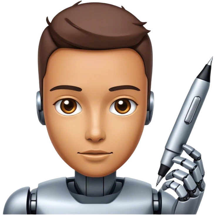 Emoji of a robot turning into a human with a pen or speech bubble emoji