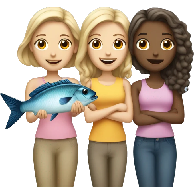 Three white girls with fish emoji