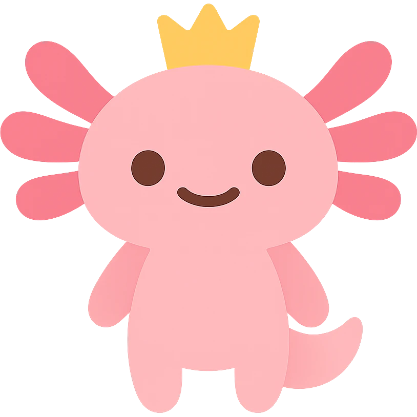 cute axolotl with a crown, color icon emoji