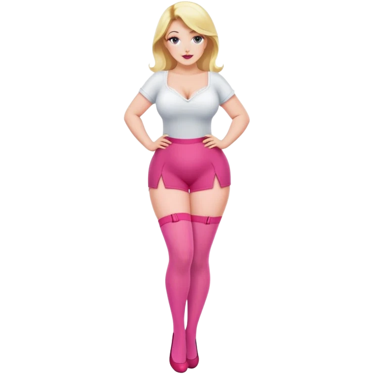 Curvy blonde female character with pink stockings, stylish pose emoji