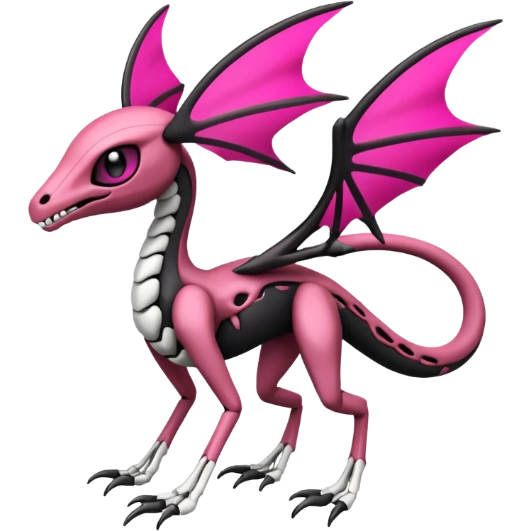Magenta, black and white skeletal Meloetta-Flygon-Gorebyss-Salazzle-Pokémon-Fakémon-creature-fusion-hybrid emoji
