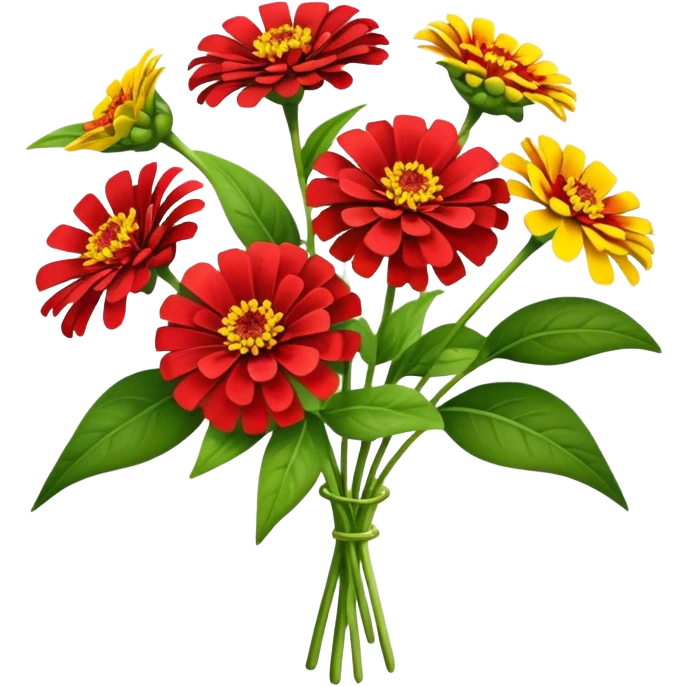 bouquet red Yellow Zinnia, luxuriant, stem, leaf emoji