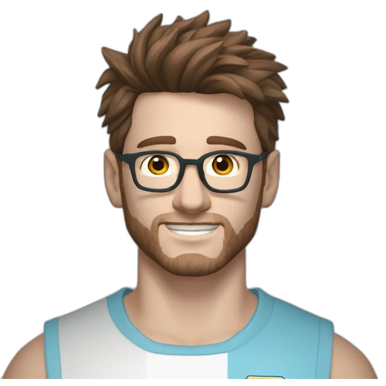 Guy with forsted light blue spectacles messi wavy hair with little mullets brown hair without beard  emoji