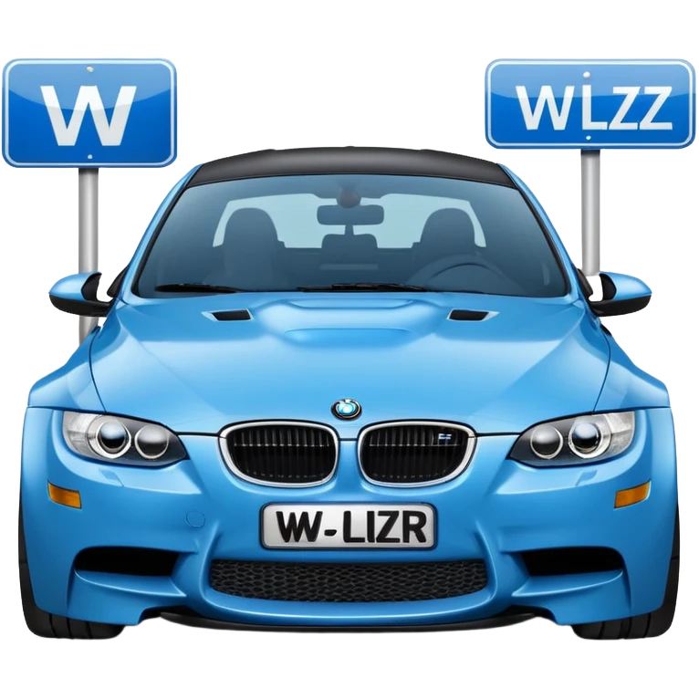 Make me an emoji with a blue bmw M3 and some kind of sign that says ‘W LZR’ emoji