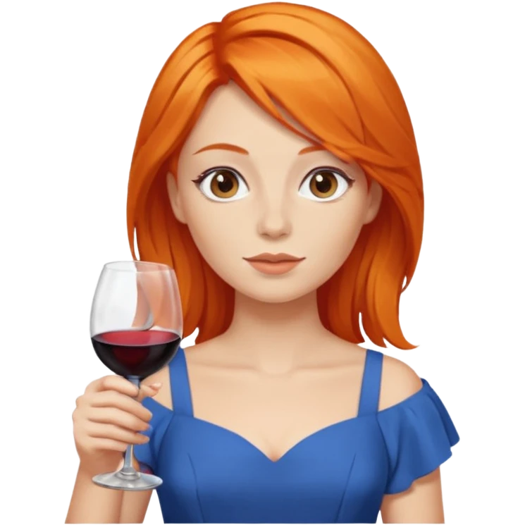 orange hair drinking wine, dress blue emoji