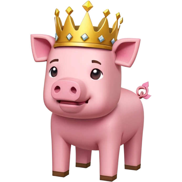 minecraft pig full body pink blocky animal with square head wearing a crown emoji