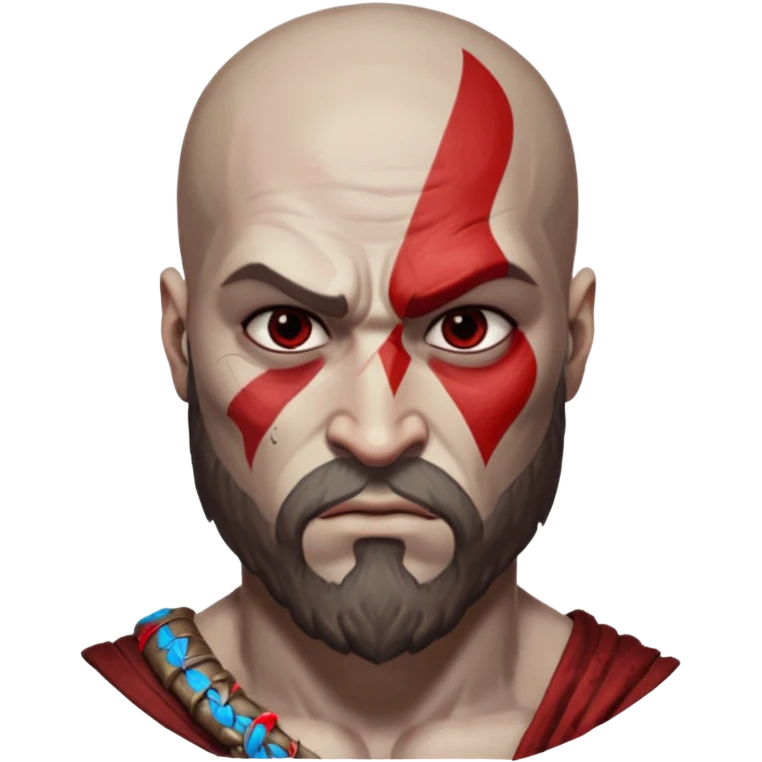 Visage de Kratos du jeu PlayStation a la perfection, c'est a dire que la marque rouge doit partir jusqu'à l'arrière du crâne et il n'a rien du côté de l'oeil droit donc gauche pour moi  emoji