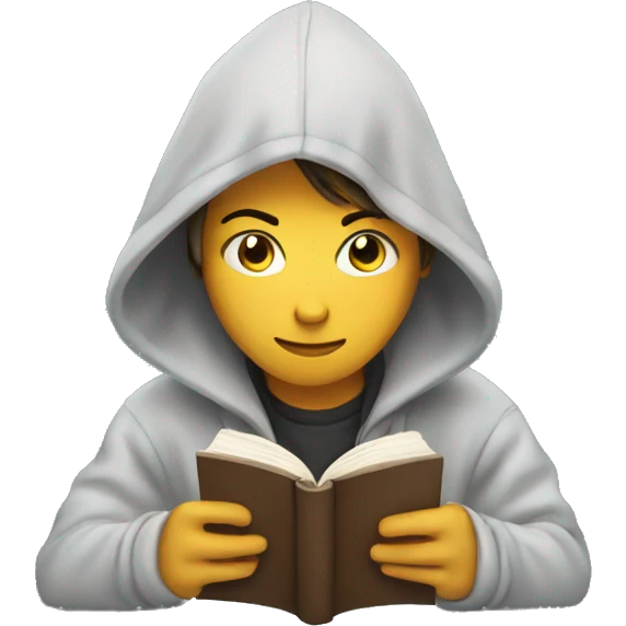 teenager in hoodie reading a book emoji