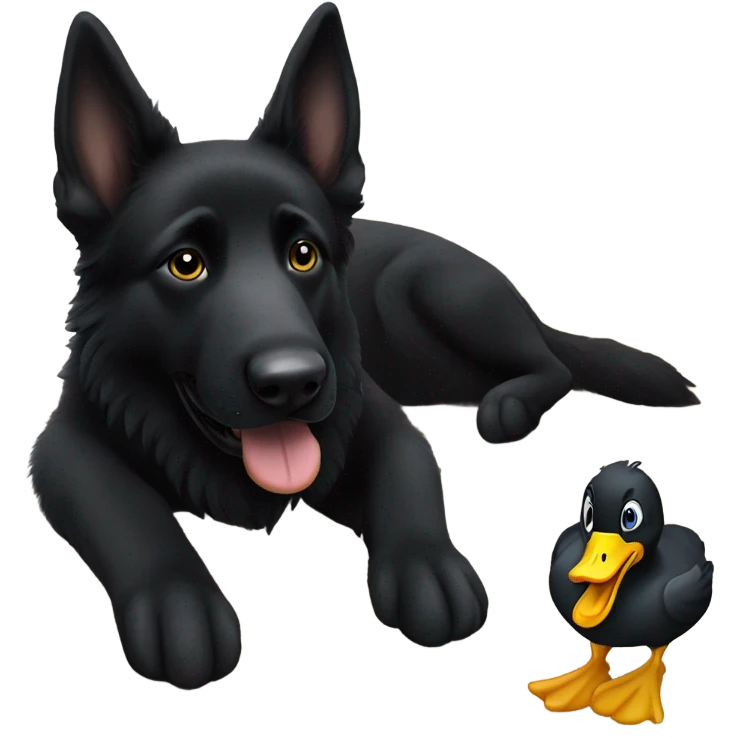 black German shepherd with a duck toy emoji