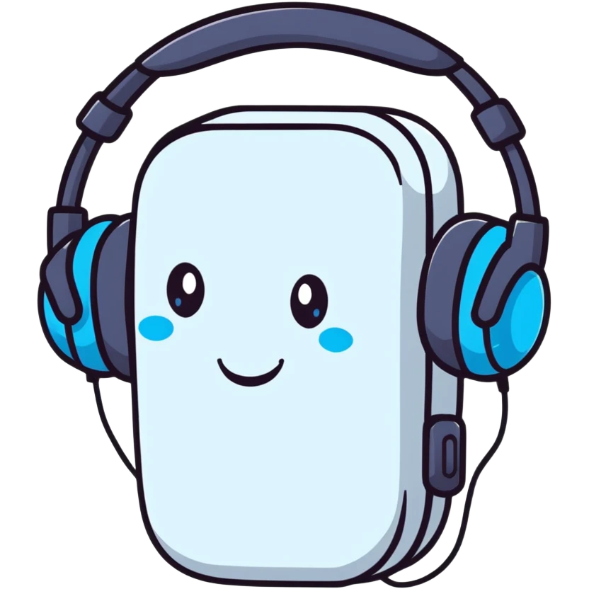 Cute black headphones with small blue lights and a happy face emoji
