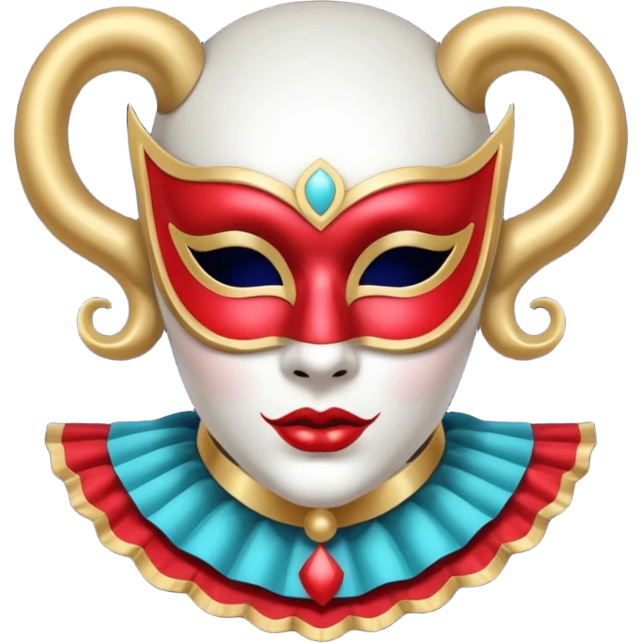 circus masked performer portrait, head and shoulders only, elegant carnival mask, dramatic costume collar, mysterious expression, 3D cartoon, mobile game icon style, clean background, no text, no watermark emoji