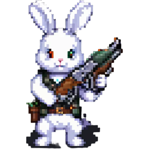 A pixel art rabbit shooting with a gun emoji