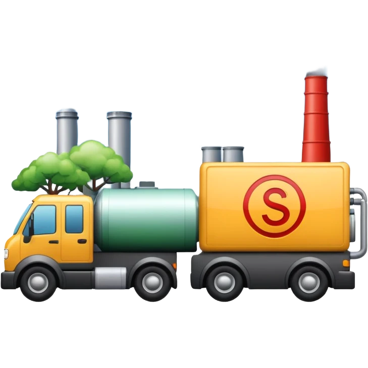 apple style emoji representing Scope-3 emissions with a factory, delivery truck, and CO2 cloud together symbolizing indirect emissions in the supply chain emoji