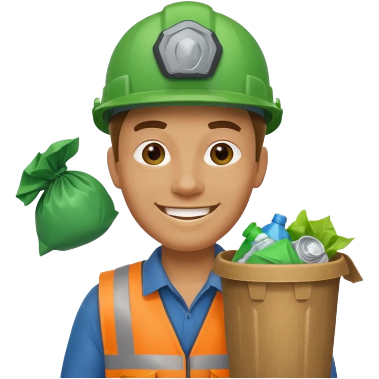 garbage man with green helmet holding garbage  emoji