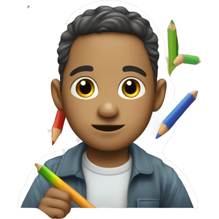 niño dibulando con lapices de colores emoji