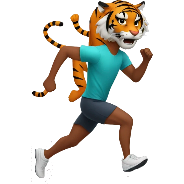 Man running behind tiger emoji