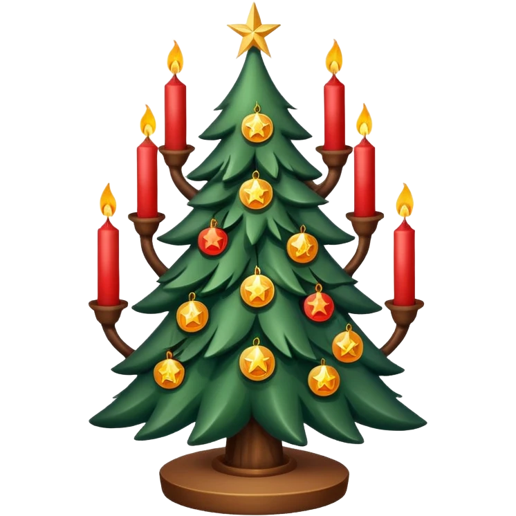Christmas tree with candles all over the tree and a pentagram on top of the tree emoji