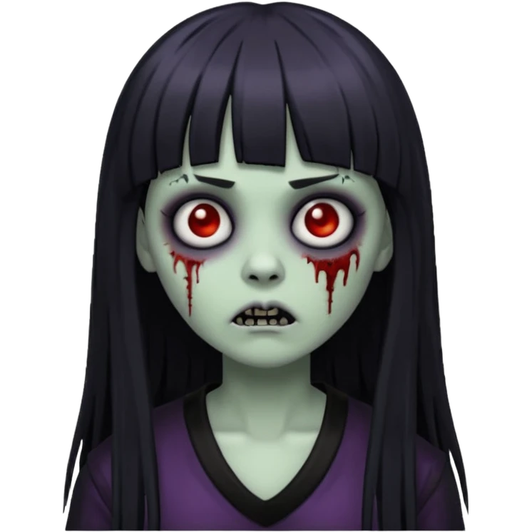 Faça uma zumbi com franja da subcultura gothc com o olho preto ela com o cabelo grande  emoji
