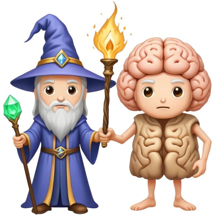wizard and brain in a magical duel emoji