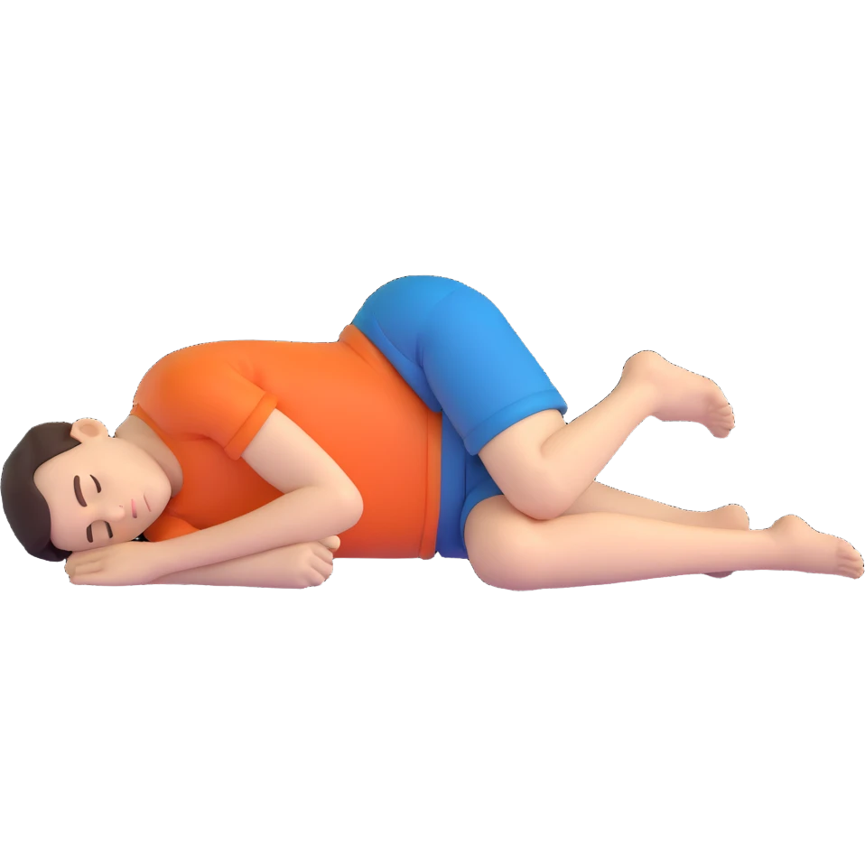 male figure sleeping on stomach, legs bent upward at the knees, minimal style emoji