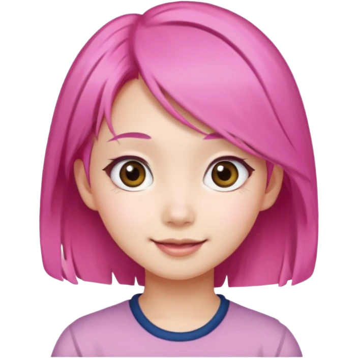 An Asian girl with  pink hair, big eyes,sweet
 emoji