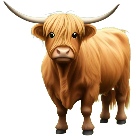 Highland cow in front of green hills emoji
