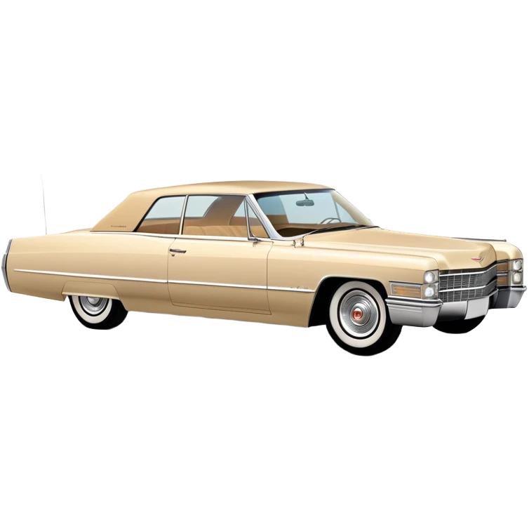 Clean-lined beige 1966 Cadillac DeVille, very minimalistic approach, 30-degree perspective, simplified iconic silhouette, Once Upon a Hollywood vehicle, iOS emoji style emoji