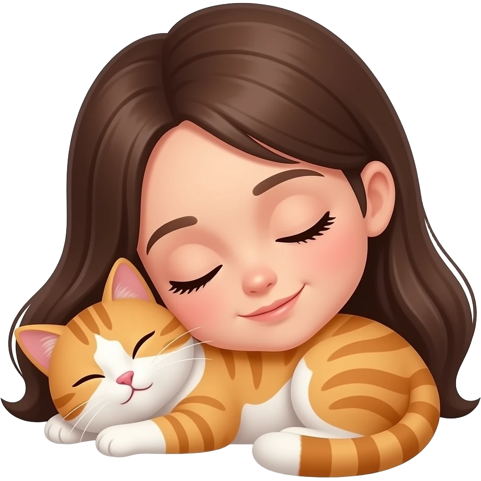 brunette girl sleeping with cat emoji