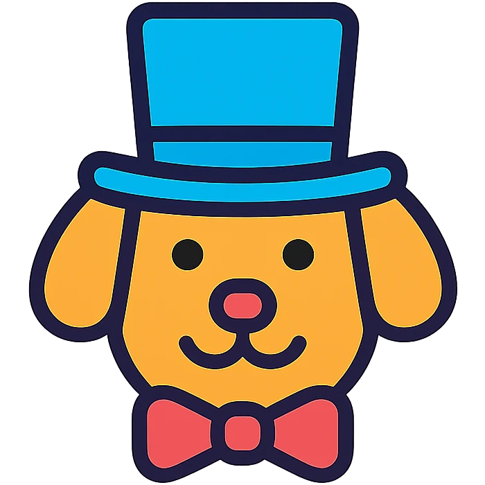dog in a tophat, color outline icon style, playful and modern emoji
