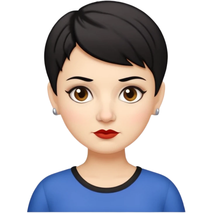 classic teacher emoji but fatter and with a black pixie cut, make her white and the pixy cut is pointy and dark brown and she is very fat emoji