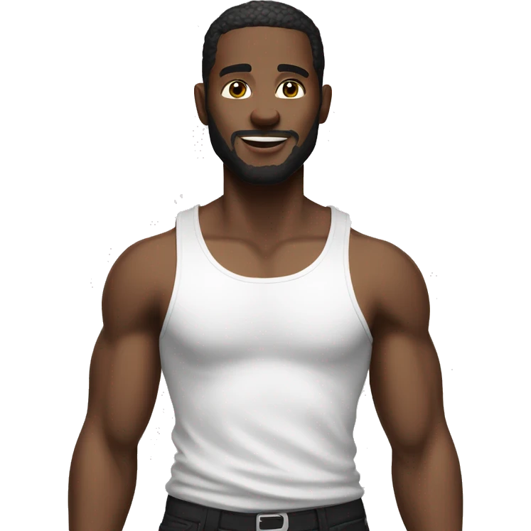 black man wearing a white tank top and black pants emoji
