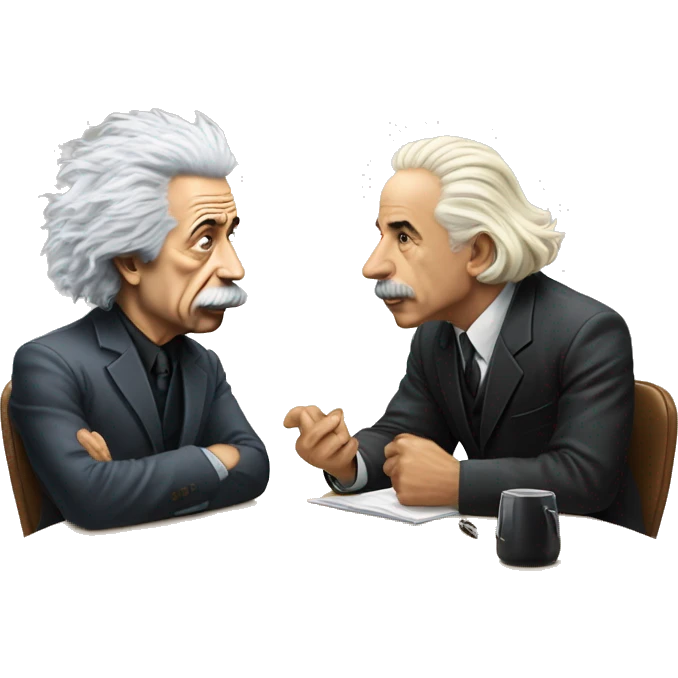 Joe Rogan sitting at desk interviewing Albert Einstein  emoji