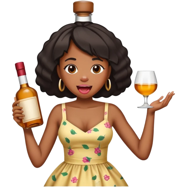 black Girl With tongue out and full liquor bottle sitting on top her head  emoji