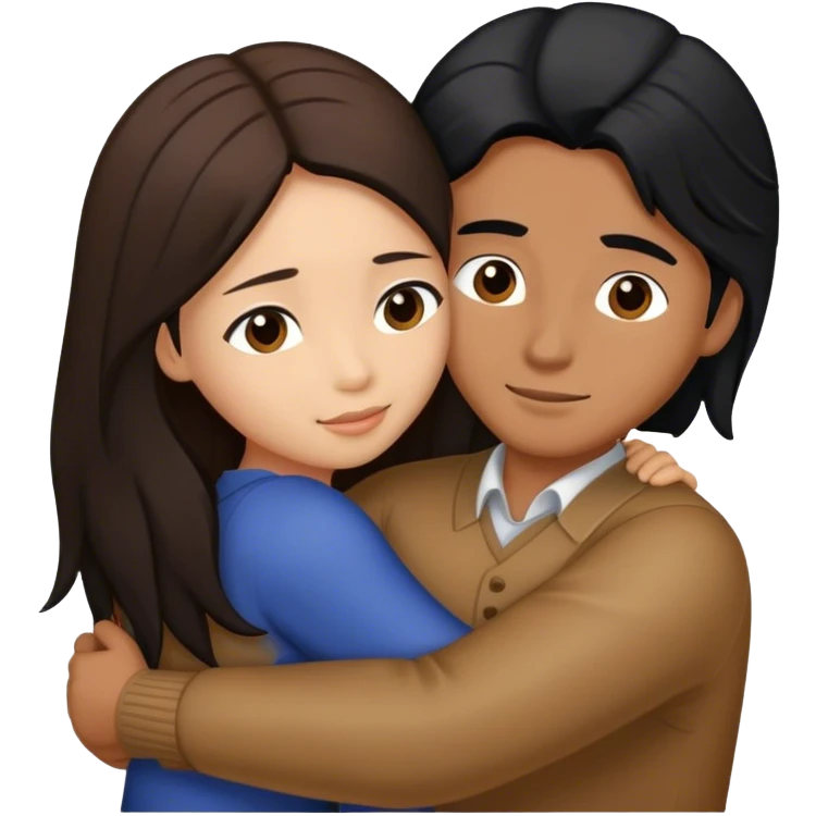 Caramel brown man with long black hair hugging brown hair Filipina emoji