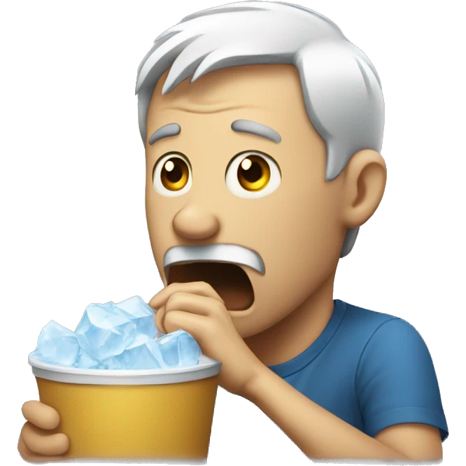 a scared man eating ice emoji