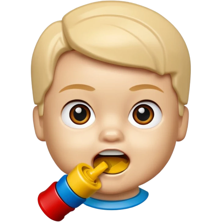 bebe com peça pequena de lego na boca emoji