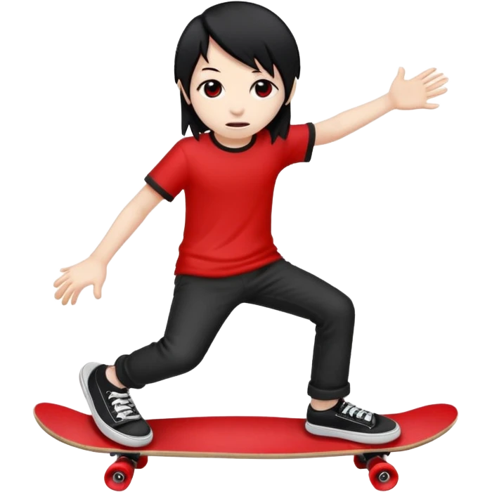 emo emoji, black and red skateboard, edgy and expressive emoji