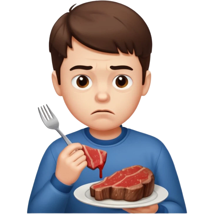 мальчик ест стейк и ему не нравится emoji