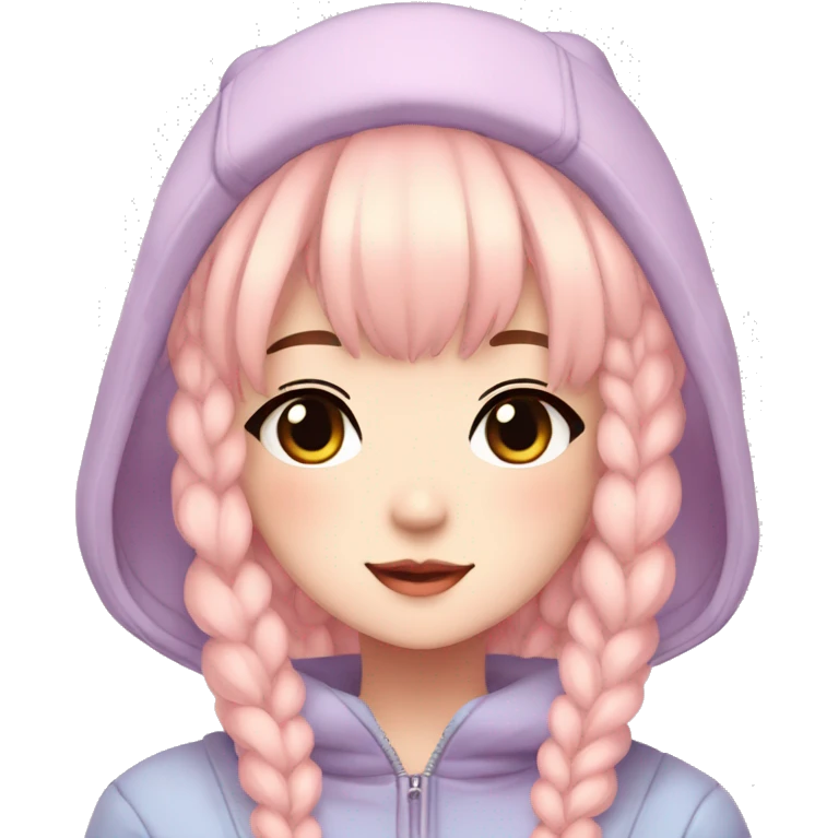 Gorgeous pastel anime girl with blushing face and hair garnitures and pretty hair and a beanie aesthetic trending style emoji