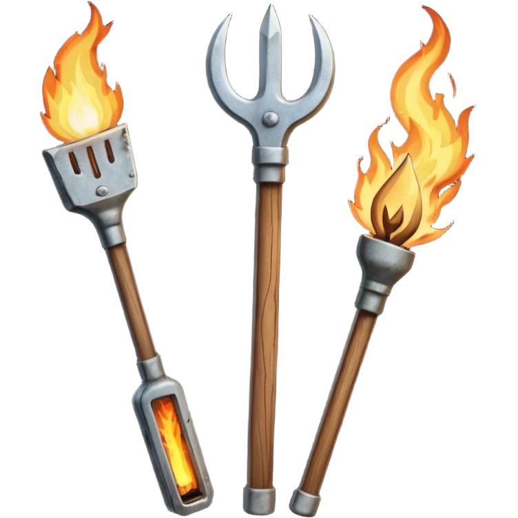 a three pronged farmer's pitchfork and a torch in an x formation emoji