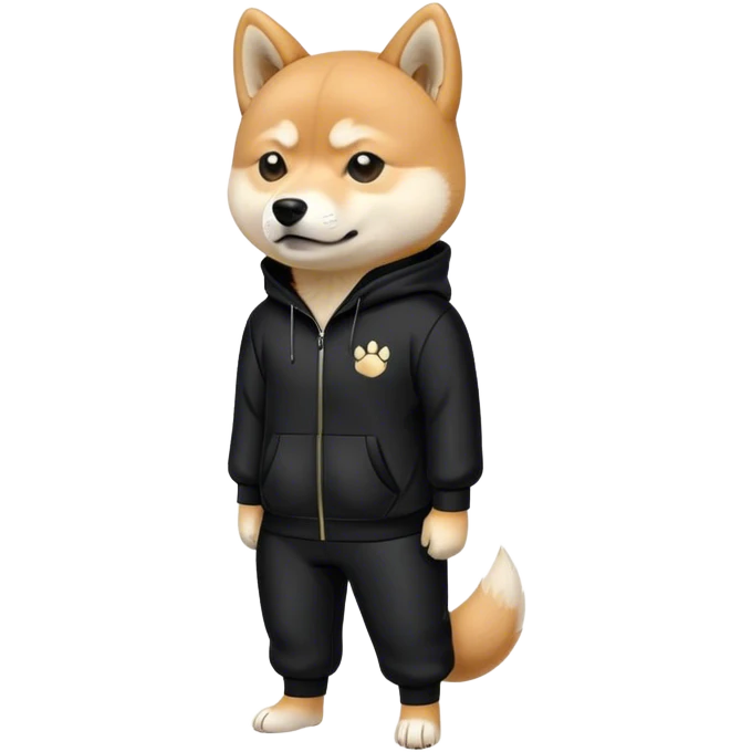 Slavic hooligan Shiba Doge in full black slavic tracksuit emoji