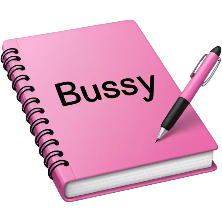 open pink book and note pen add on it the word BUSY emoji